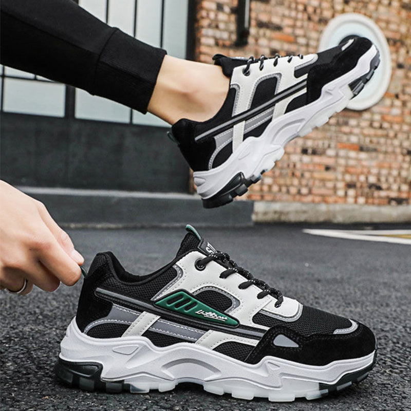 Black & White Lace-Up Mesh Sneakers