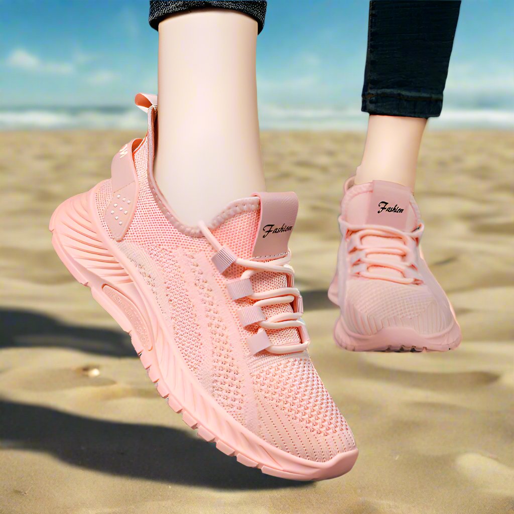 Fashion Casual Sports Shoes Women Lace Up Flat Shoes Lightweight Breathable Running Mesh Sneakers