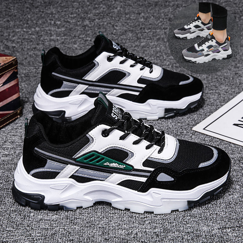 Black & White Lace-Up Mesh Sneakers