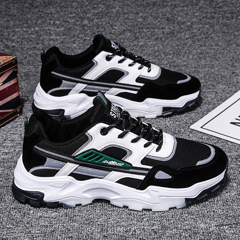 Black & White Lace-Up Mesh Sneakers