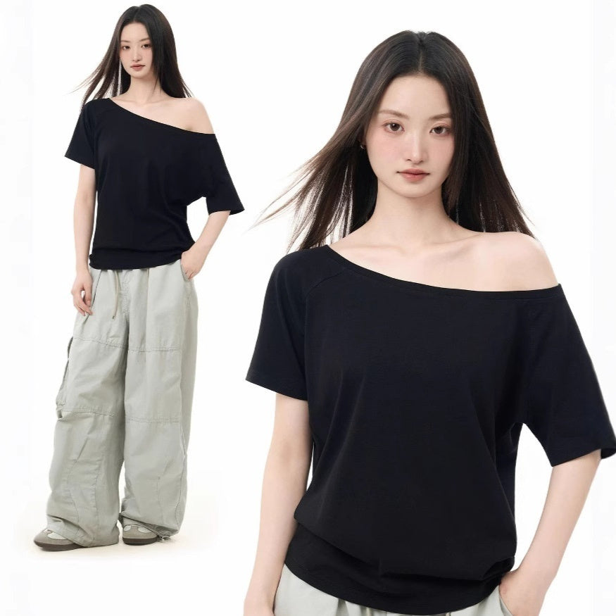 Oblique Shoulder Loose Top – High-End Womenswear