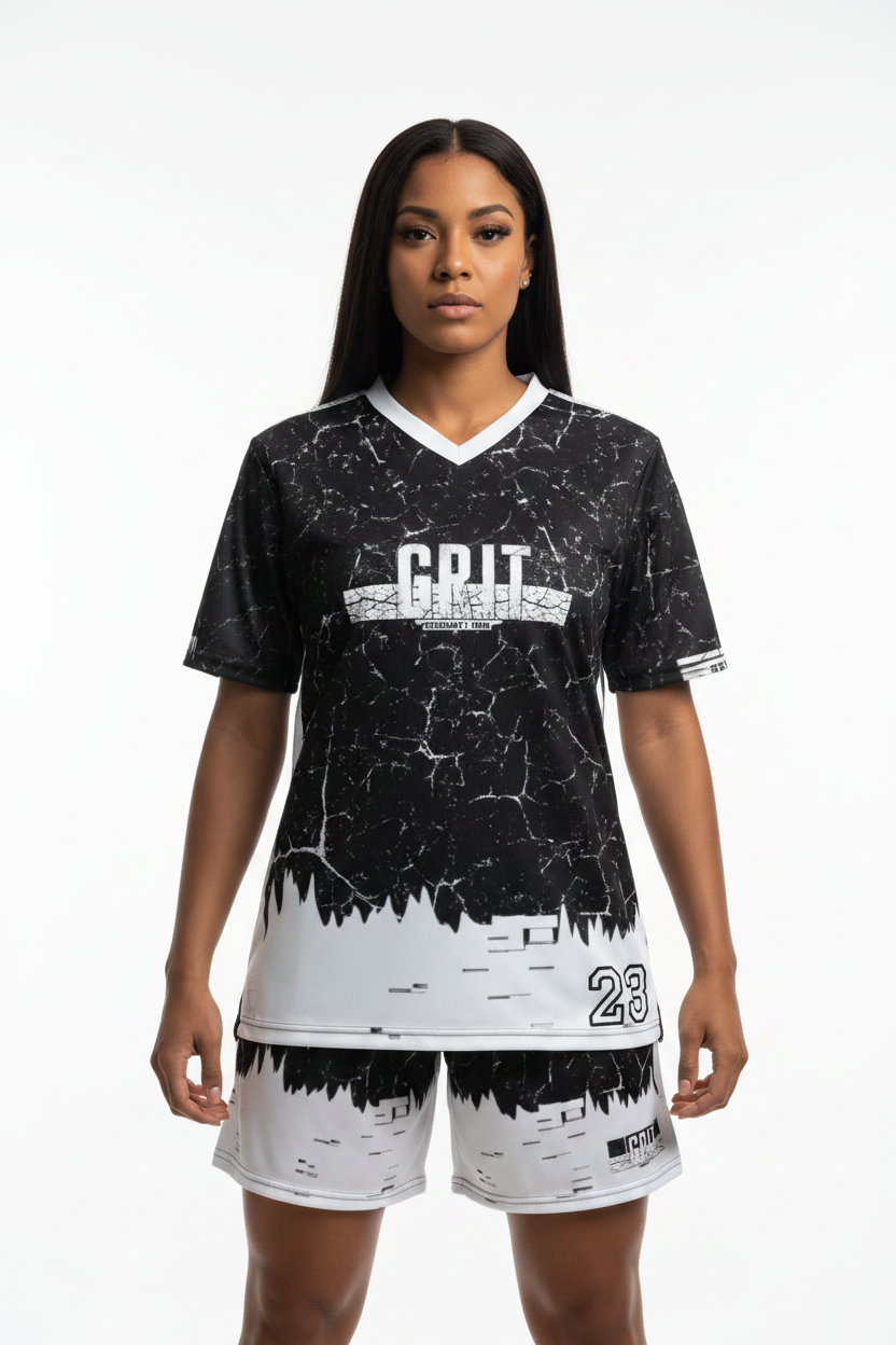 GRIT 23 Jersey Set – Female Model Front View Studio