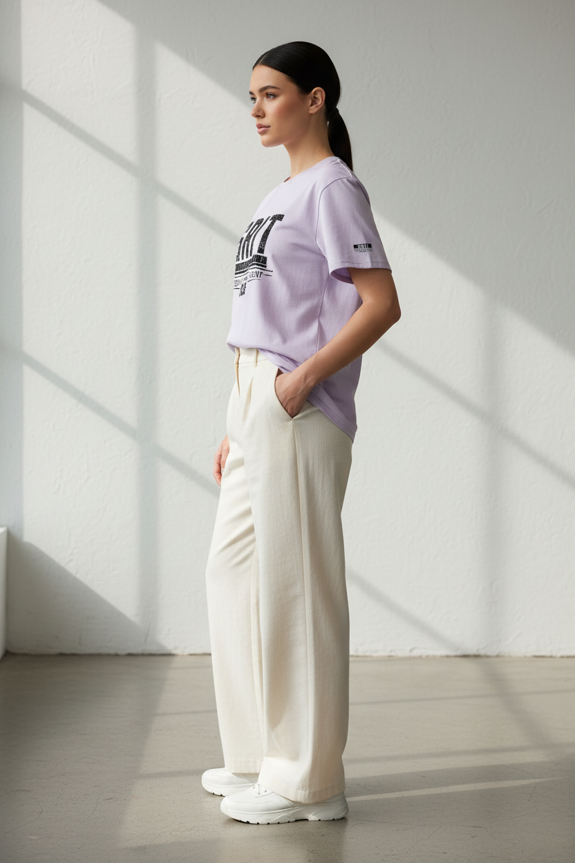 GRIT Organic Tee – Lavender Side Editorial