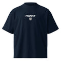 R3AKT Men's Organic Oversized High Neck T-Shirt in French Navy – front view showing boxy drop-shoulder silhouette, structured mock neck, R3AKT wordmark and shield logo on chest

