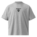 R3AKT Oversized High Neck T-Shirt in Heather Grey — Front view showing shield chest logo
