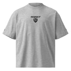 R3AKT Oversized High Neck T-Shirt in Heather Grey — Front view showing shield chest logo

