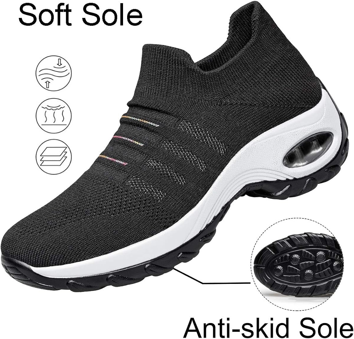 Women'S Walking Shoes - Sock Sneakers Slip on Mesh Platform Air Cushion Athletic Shoes Work Nurse Comfortable