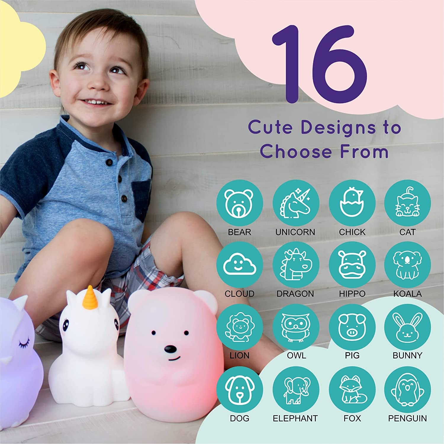 Night Light for Kids, Silicone Nursery Light for Baby Room and Toddler, Portable Night Light for Kids Room, Rechargeable Animal Lights for Girls and Boys, Kawaii Lamp (Puppy)