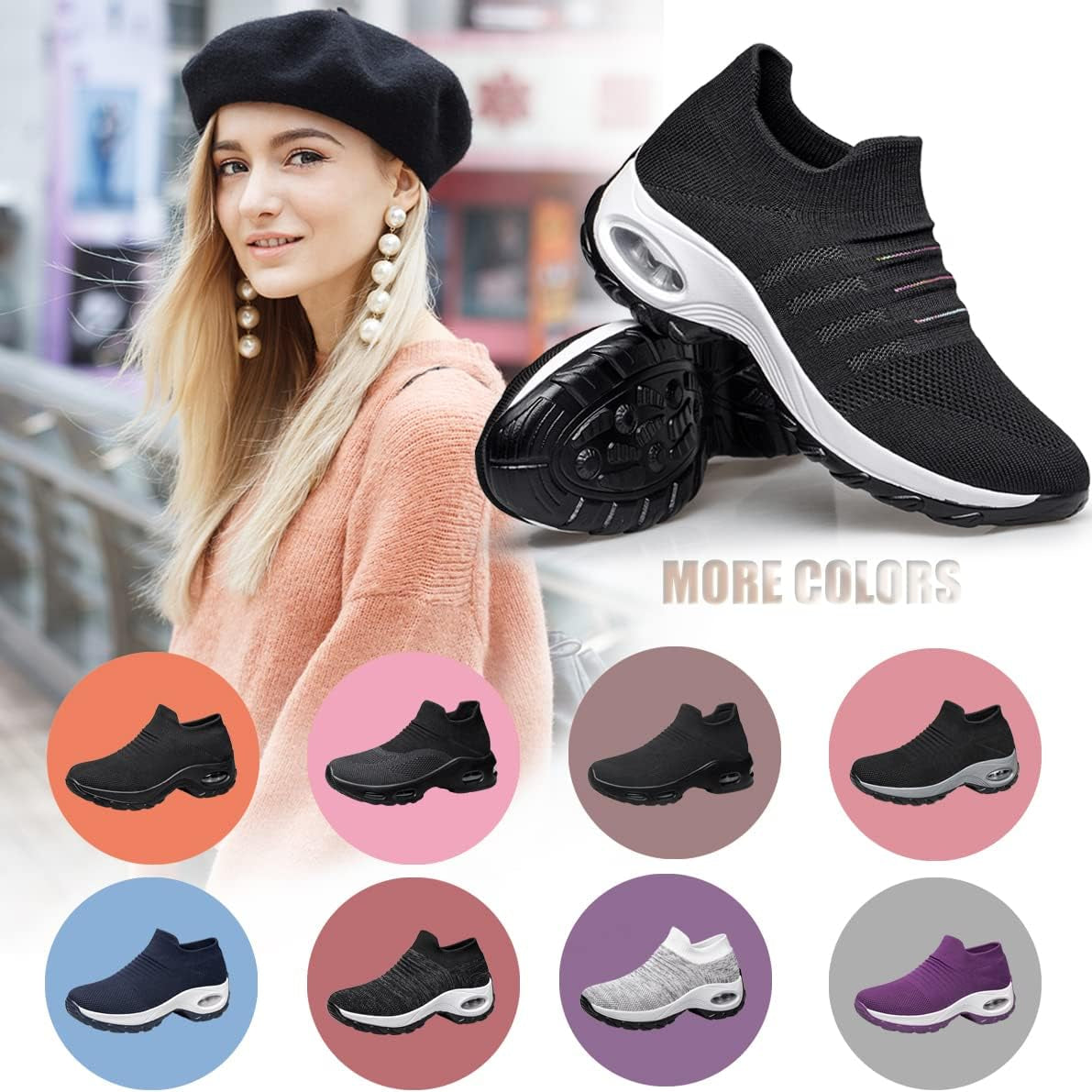 Women'S Walking Shoes - Sock Sneakers Slip on Mesh Platform Air Cushion Athletic Shoes Work Nurse Comfortable