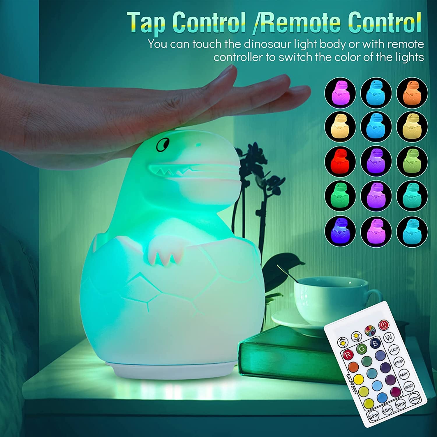 Dinosaur Night Light for Kids Room,  Cute Dino Lamp Boys Toddler Birthday Gifts Color Changing Battery for Girls Baby Nursery, Portable Squishy Silicon beside Lamp for Children Bedroom (Modern)