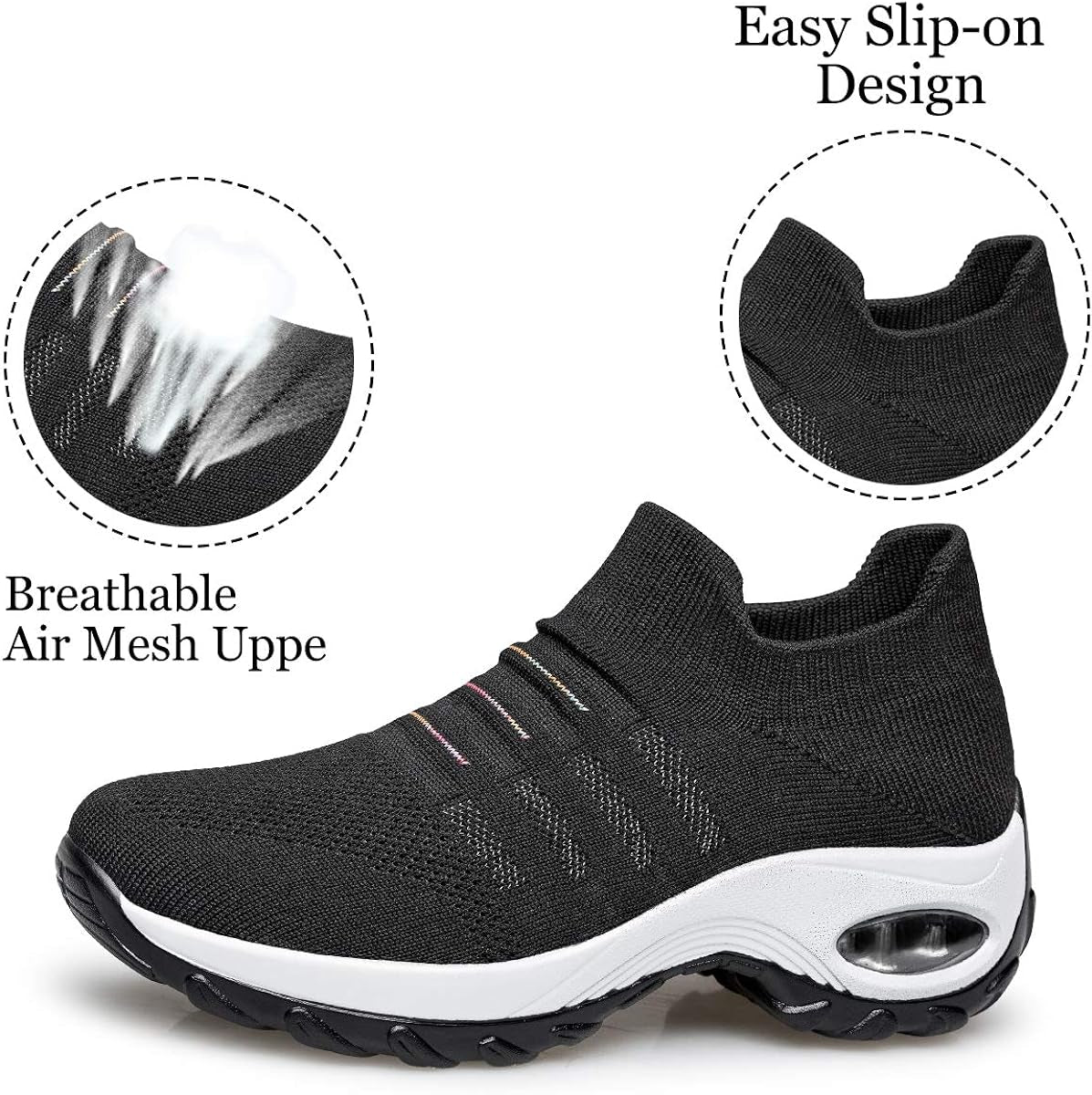 Women'S Walking Shoes - Sock Sneakers Slip on Mesh Platform Air Cushion Athletic Shoes Work Nurse Comfortable
